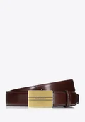 Paski - Męski pasek ze skóry naturalnej z automatyczną klamrą brązowy - miniaturka - grafika 1