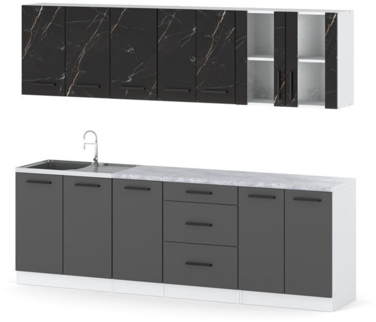 Meble Kuchenne Modułowe Z Blatem Duże Remino 2.6m Biały Szary San Sebastian