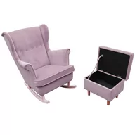 Fotele - Różowy Fotel Bujany Uszak z Podnóżkiem Otwartym + Poduszka w 5 dni - miniaturka - grafika 1