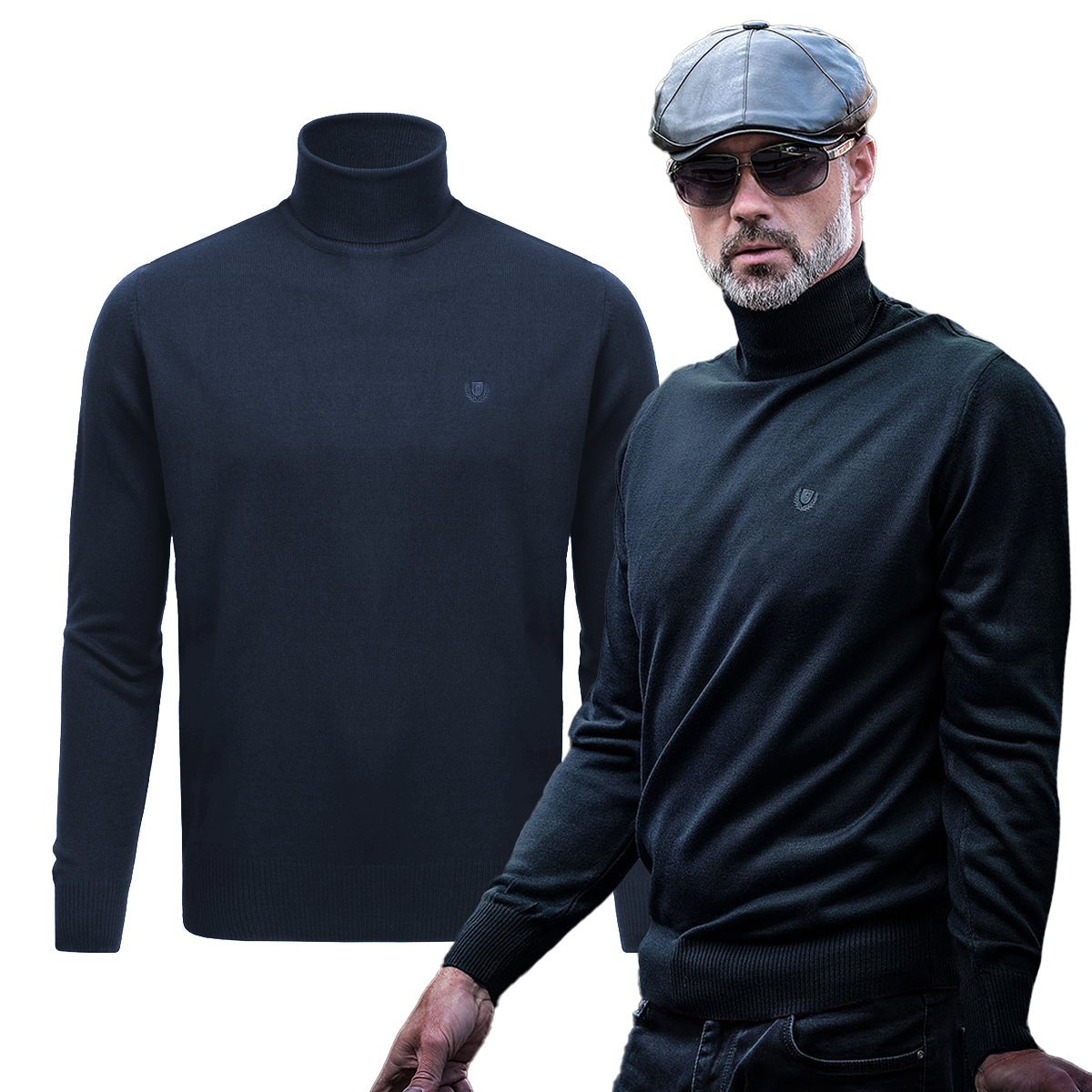 Klasyczny GOLF Sweter Męski Elegancki Gładki GRANATOWY XXL Pako Jeans