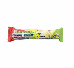 TENNIS GUM BALL WITH SOUR POWDER 20G - Gumy do żucia, lizaki, dropsy - miniaturka - grafika 1