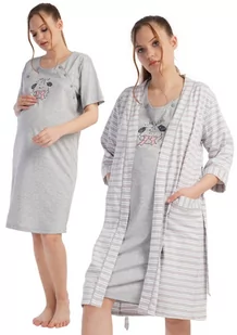 Komplet bawełniany koszula do karmienia szlafrok M - Piżamy ciążowe - miniaturka - grafika 1
