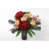 Sztuczne kwiaty - GOLIAT Stroik dekorowany w wazonie KWB-41 pomarańczowo-czerwony - miniaturka - grafika 1