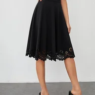 Spódnice - TEMU Elegancka Spódnica Midi A-Line dla Kobiet - Wysoki Stan, Czarna, z Niewidocznym Zamkiem, Wysmuklająca , Gładki Krój Dopasowany do Sylwetki na - miniaturka - grafika 1