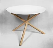 Stoły - Stół Okrągły 100 cm Stelaż Drewniany Biały blat - miniaturka - grafika 1