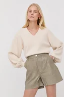 Spodenki damskie - Gestuz Gestuz szorty skórzane damskie kolor zielony gładkie high waist - miniaturka - grafika 1
