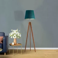 Lampy stojące - Lampa stojąca na 3 drewnianych nogach ARUBA VELUR - kolor abażura: zieleń butelkowa - miniaturka - grafika 1