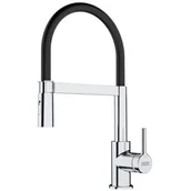 Baterie kuchenne - Bateria Lina z wyciąganą wylewką z prysznicem czarny chrom - miniaturka - grafika 1