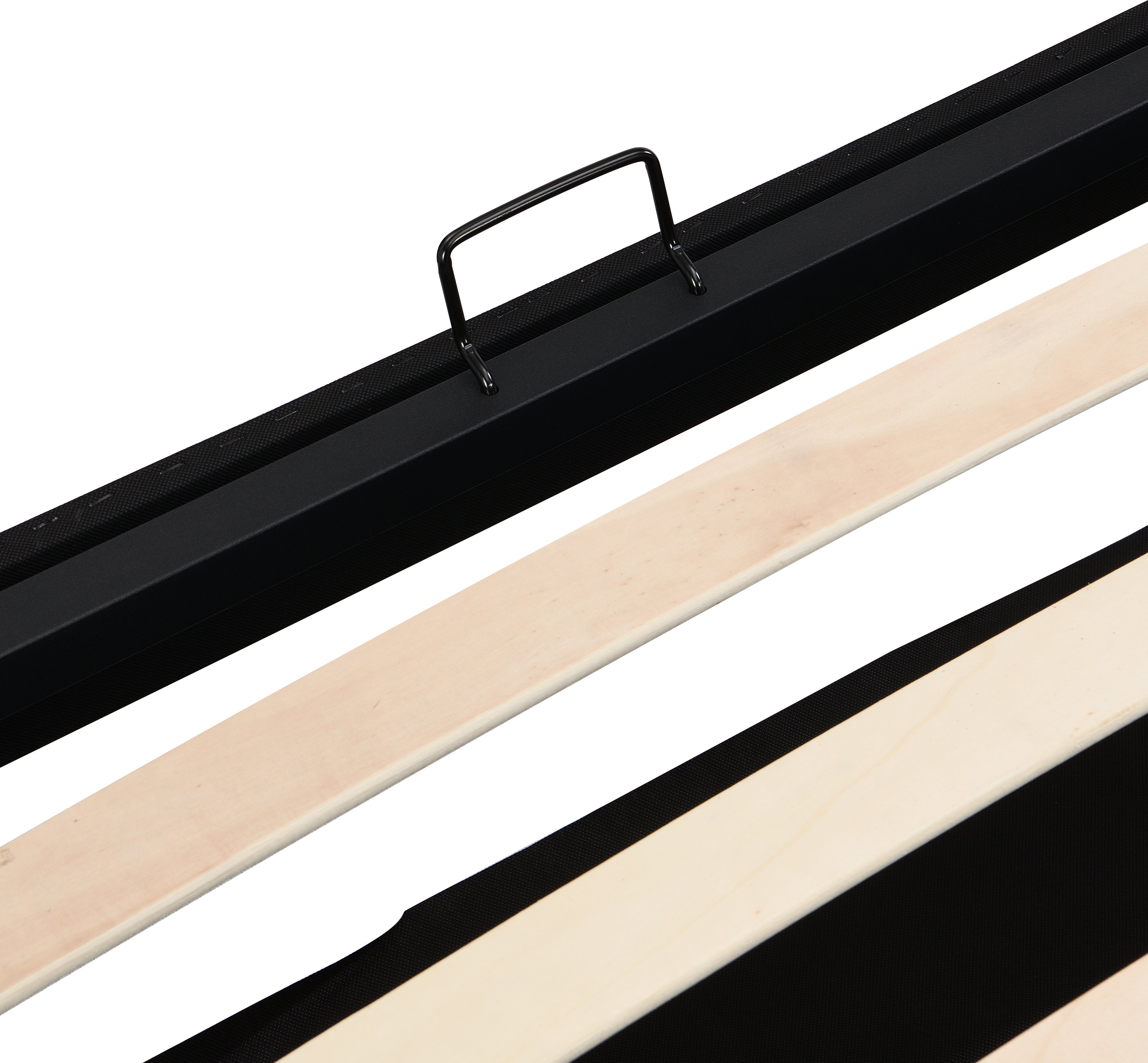 Łóżko tapicerowane Flieks 140x200cm z LED, łóżko młodzieżowe na sprężynach skrzyniowych ze stelażem listwowym, łóżko podwójne z litego drewna, PU, czarne