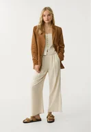 Spodnie damskie - Stradivarius Spodnie culotte z mieszanki lnu z zakładkami Kamień XS - miniaturka - grafika 1