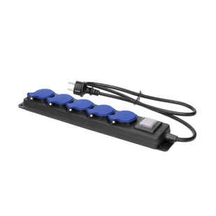 Orno Przedłużacz warsztatowy bryzgoszczelny z wyłącznikiem, 5 gniazd 2P+Z (schuko), IP44, przewód gumowy, H05RR-F 3x1,5mm$12, długość 5 - Przedłużacze i rozgałęźniki - miniaturka - grafika 2
