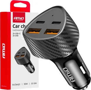 Ładowarka samochodowa 50W 2x USB-A + 2x USB-C AMIO-04284 - Ładowarki samochodowe Ładowarka samochodowa 50W 2x USB-A + 2x USB-C AMIO-04284 - Ładowarki samochodowe - miniaturka - grafika 1