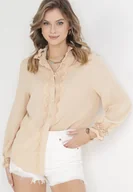 Koszule damskie - Beżowa Koszula ze Stójką i Koronkowymi Zdobieniami Kalla - miniaturka - grafika 1