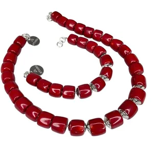 Srebrny komplet z koralem - Zestawy biżuterii dla kobiet - miniaturka - grafika 1