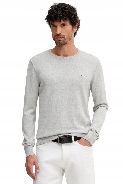 TOMMY HILFIGER SZARY SWETER MĘSKI Z LOGOWANIEM BAWEŁNIANY L 1JQA