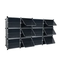 Szafki na buty - Sessamen-LP stojak na buty DIY szafka na buty organizer, półki na buty z drzwiami plastikowy wielofunkcyjny stojak na buty system półek na buty czarny i przezroczysty (4 kolumny x 6 warstw) - miniaturka - grafika 1