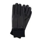 Rękawiczki - Skórzane rękawiczki męskie z materiałowym mankietem czarne - miniaturka - grafika 1