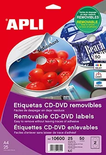 Apli Paper 10600 etykiety na płyty CD, odklejane, 25 arkuszy - Etykiety do drukarek - miniaturka - grafika 1
