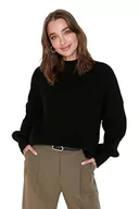 Swetry damskie - Trendyol Damski sweter z dzianiny oversize z okrągłym dekoltem, czarny, M, Czarny, M - miniaturka - grafika 1