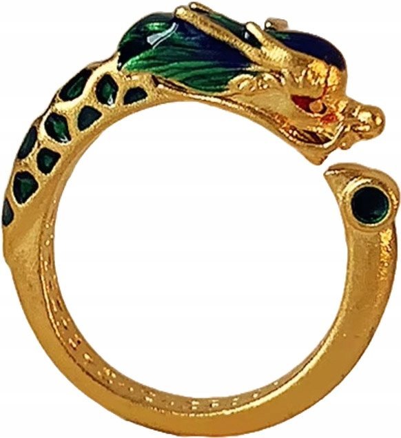 Złoty Pierścionek Otwarty z Chińskim Smokiem Elegancki Stal Szlachetna