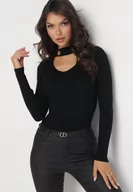 Swetry damskie - Czarny Sweter z Golfem z Ozdobnym Wycięciem Essine - miniaturka - grafika 1