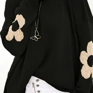 Swetry damskie - TEMU Kardigan Damski Elegancki Luźny z Długim Rękawem - Beżowo-Biały Kwiatowy Żakard z Guzikami, Okrągły Dekolt, Jesień/ Codzienna Odzież, Kardigan - miniaturka - grafika 1