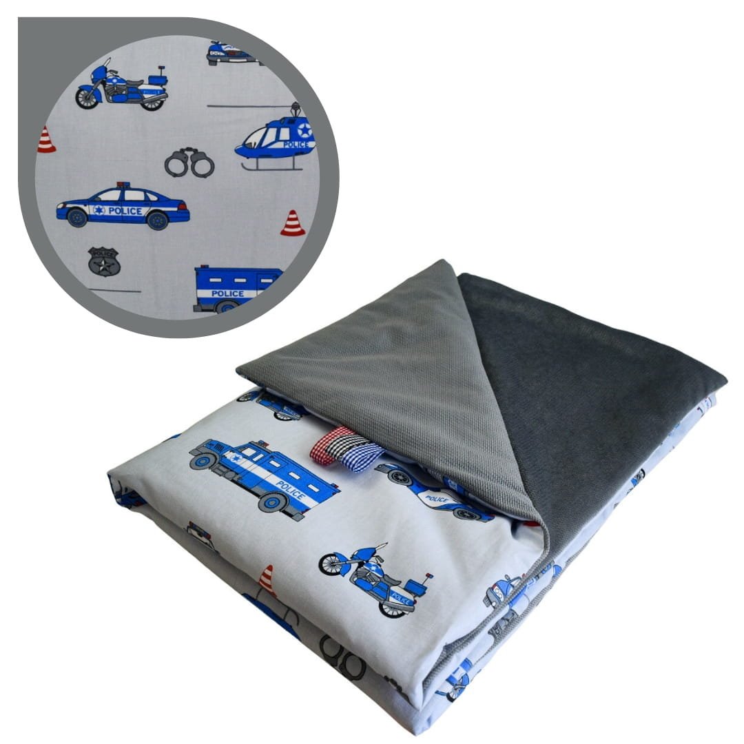 Kocyk Dziecięcy 75x100 Letni Policja Szara/Grafit Bawełna/Velvet Polski Producent
