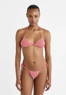 Stroje kąpielowe - Stradivarius Trójkątny biustonosz od bikini w paski z wiązaniami  Czerwony M - grafika 1