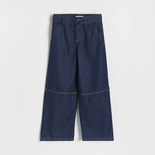 Spodnie i spodenki dla dziewczynek - Reserved - Jeansy wide leg z paskiem - Granatowy - grafika 1