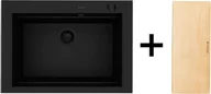 Zlewozmywaki - Zlew PYRAMIS SIROS (67x51,5) 1B volcano (czarny mat) BLACK EDITION (70177802) + deska + rollmata - miniaturka - grafika 1