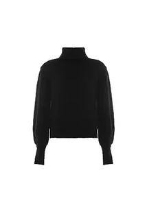faina Damski sweter dziergany z wysokim dekoltem w rękawach latarni czarny rozmiar XL/XXL, czarny, XL - Swetry damskie - miniaturka - grafika 1