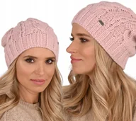 Czapki damskie - Różowa POLSKA CZAPKA damska dziana smerfetka - A4 - miniaturka - grafika 1