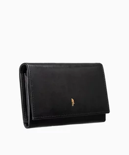 Portfele - PUCCINI Czarny skórzany portfel damski na zatrzask z kieszenią na bigiel - grafika 1