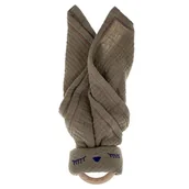 Chusty do noszenia dzieci - Hi Little One - Przytulanka Z Organicznej Bio Bawełny Z Gryzakiem Sleepy Bunny Cozy Muslin With Wood Teether Dark Oak Light - miniaturka - grafika 1