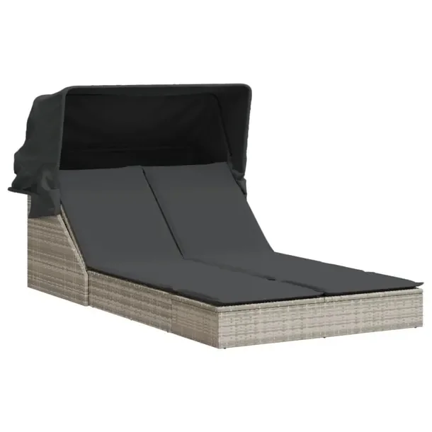 Podwójny leżak ogrodowy z baldachimem, rattan PE, jasnoszary, 108x236x102