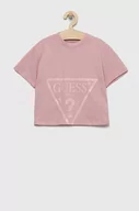 Koszulki dla dziewczynek - Guess t-shirt bawełniany dziecięcy kolor różowy - miniaturka - grafika 1