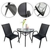 Meble ogrodowe - KOMPLET MEBLI BALKON OGRÓD TARAS STÓŁ LIPARI + 2x KRZESŁA MINORKA CZARNY - miniaturka - grafika 1