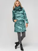 Płaszcze damskie - Damski puchowy płaszcz zimowy z ukośnym pikowaniem S Zielony - miniaturka - grafika 1