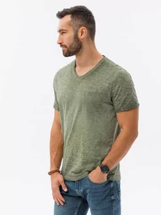 T-shirt męski z kieszonką - oliwkowy melanż V9 S1388 - Koszulki męskie - miniaturka - grafika 1