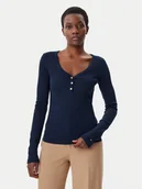 Bluzki damskie - Tommy Hilfiger Bluzka Henley WW0WW43905 Granatowy Slim Fit - miniaturka - grafika 1
