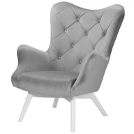 Fotele - Fotel jasnoszary LIDO welurowy, z kryształkami, na nóżkach - miniaturka - grafika 1