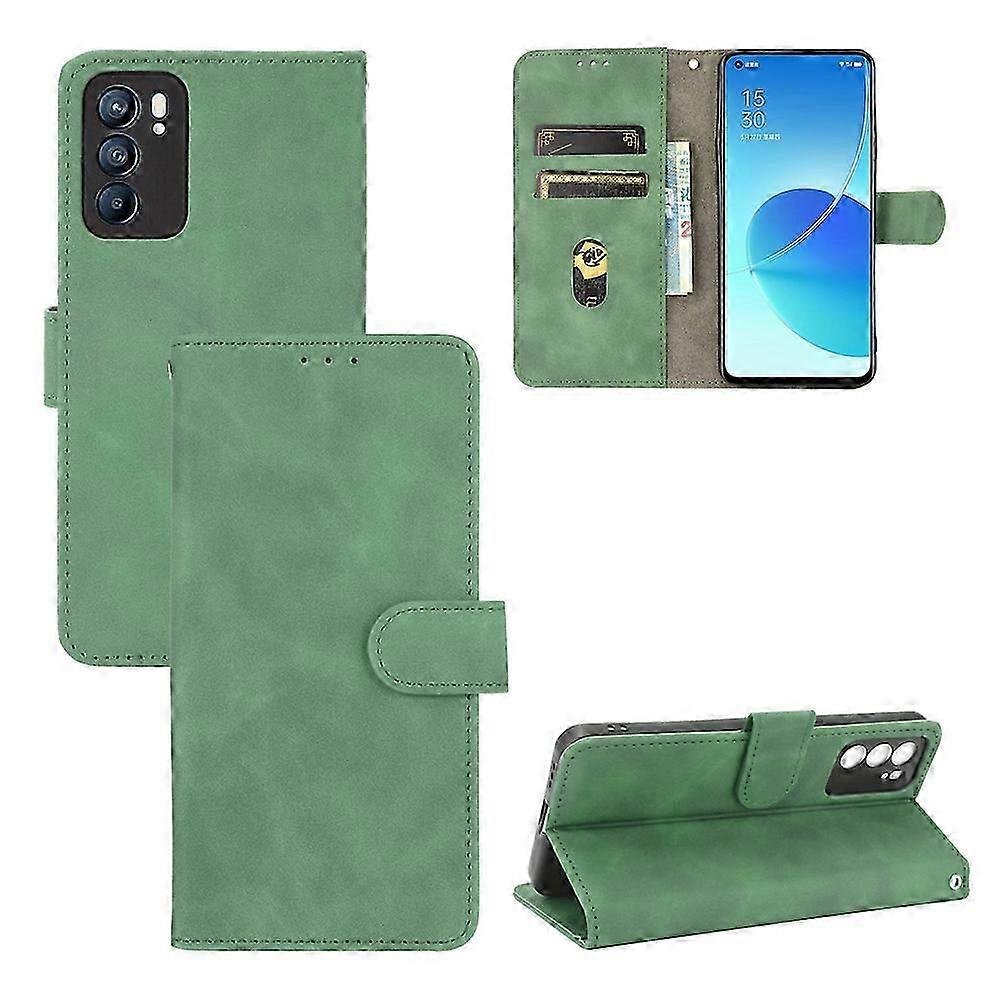 Kompatybilny z OPPO Reno 6 5G Premium PU Leather Flip Folio Case z miejscem na kartę Wbudowana magnetyczna osłona portfela Zielony