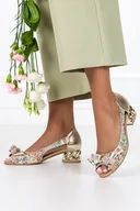 Czółenka - Wielokolorowe czółenka skórzane damskie z kokardą na niskim ozdobnym obcasie kwiaty PRODUKT POLSKI Casu 2798 - miniaturka - grafika 1