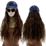 Czapki i chusty sportowe męskie - DAMSKA CZAPKA Z DASZKIEM PERUKĄ DŁUGIE KRĘCONE WŁOSY DŁUGOŚĆ 40CM BRĄZOWE - miniaturka - grafika 1