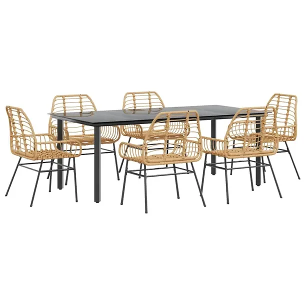 Zestaw Mebli Ogrodowych Rattan PE i Stal, Stół 200x100x74 cm, Krzesła 57
