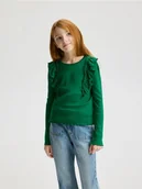 Bluzki dla dziewczynek - Reserved - Prążkowana bluzka z falbanką - zielony - miniaturka - grafika 1