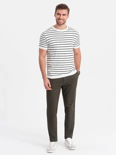 Klasyczne spodnie męskie chino z delikatną teksturą - khaki V2 OM-PACP-0188 - Ombre Clothing - Spodnie męskie - miniaturka - grafika 1