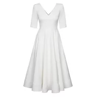 Sukienki - Swing Fashion Sally Rose damska sukienka midi | elegancka sukienka | odświętna sukienka | sukienka imprezowa | suknia wieczorowa | suknia ślubna | sukienka balowa | dekolt w serek | rękawy 3/4, biały, - miniaturka - grafika 1