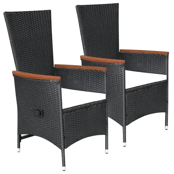 Fotel z polirattanu czarny z kremowymi poduszkami, wymiary 58x62x108 cm