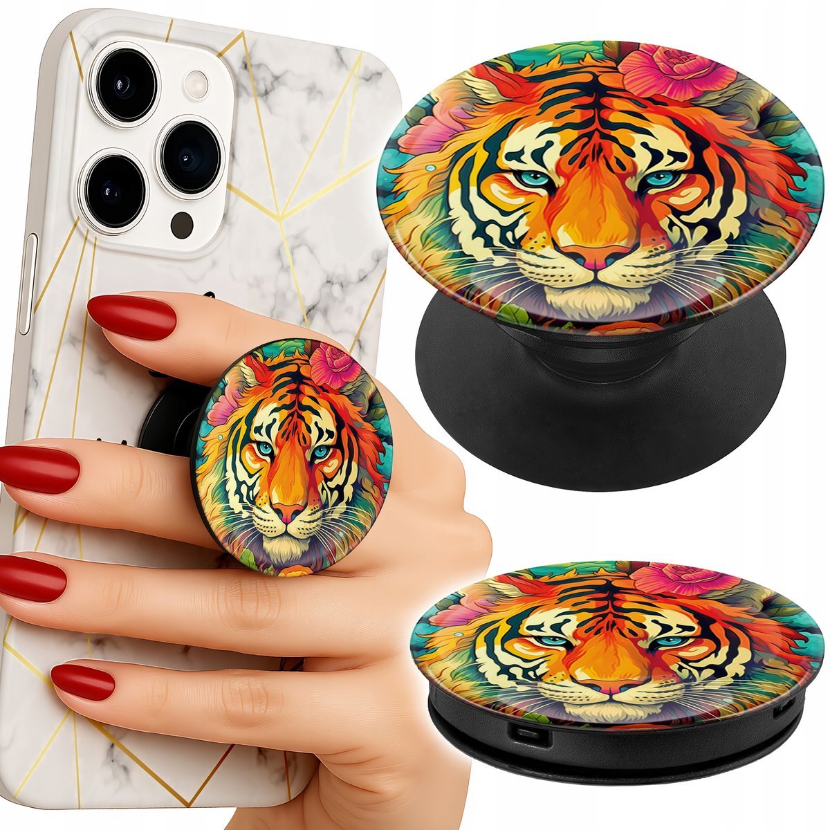 Uchwyt do telefonu Popsocket na palce/stojak WIERZĘCE WZORY TYGRYS